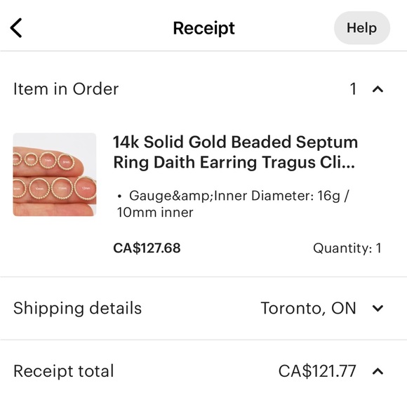 14k solid gold 10mm cartilage piercing - Picture 4 of 5